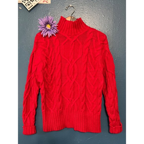 Coldwater Creek Red Cable Knit Turtleneck Sweater L - Picture 1 of 5